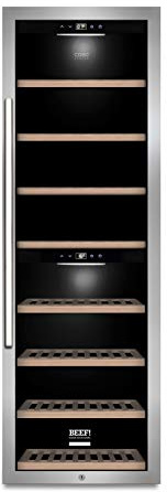Caso WinePremium 180 Smart, Weinkühlschrank für 180 Flaschen, 2 Zonen für 5-20°C, LED Beleuchtung, mit WLAN und WiFi App, Edelstahl, BEEF!-Edition