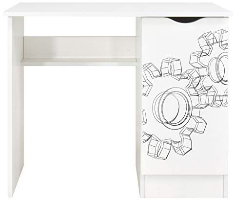 Leomark Kinderschreibtisch Roma Weißer Kinder-Computertisch mit Regal und Stauraum Multifunktionaler Schreibtisch Lerntisch Spieltisch Moderner PC-Tisch Höhe 77 cm