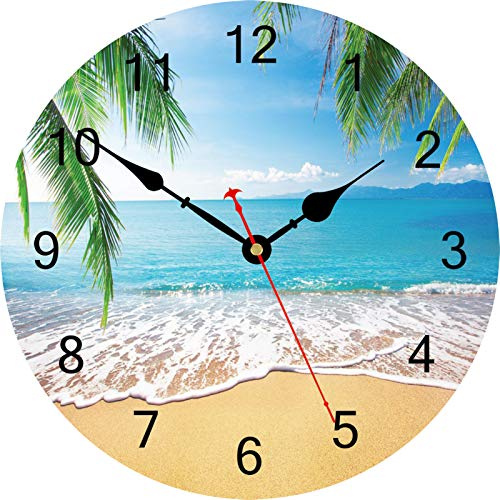 TAHEAT 34 cm Sommer Palmen Wanduhr Tropisch Hawaiisch Strand Uhren, Leise Nicht tickend Leicht zu lesen Wanduhr für Küche/Schlafzimmer/Wohnzimmer