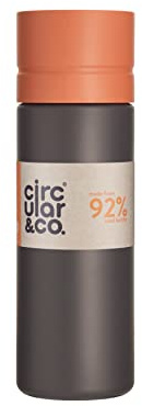 Circular and Co Leakproof 600ml Reusable Water Bottle made from 92% Single-Use Bottles (Grey Bottle & Orange Lid)