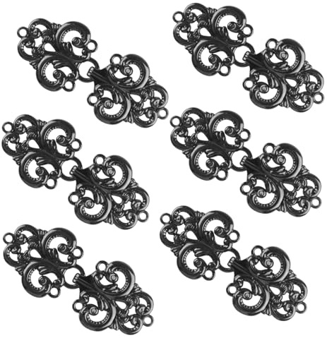 WANDIC Strickjacke-Clips, 6 Paar Vintage Swirl Flower Cape-Verschlüsse Zum Aufnähen von Haken Und Ösen, Umhangverschlüsse Für Pullover, Schal, Gewehr Schwarz