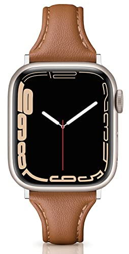 Tuocal Bracelet en cuir véritable compatible avec Apple Watch 38 mm, 40 mm, 41 mm, fin et souple, bracelet de rechange en cuir pour Apple Watch iWatch Series 9 8 7 6 5 4 3 2 1 SE Sports Edition Femme