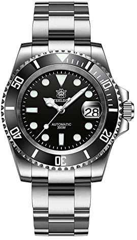 watchdives Steeldive Herren Automatikuhr SD1953 Edelstahl NH35 Uhrwerk 300 m Taucheruhren, Schwarzes Zifferblatt grüne Lünette, Luxus, Freizeit, Mode, Business, Tauchsport