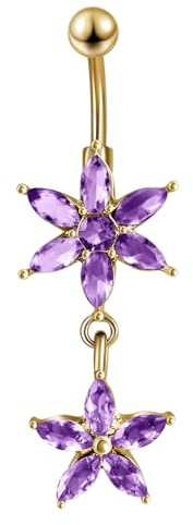 Lieson Anneau Piercing Nombril, Piercing Au Nombril Acier Chirurgical Fleur de Zirconium Violet/Blanc/Bleu/Rose Piercing Au Nombril Bijoux de Piercing
