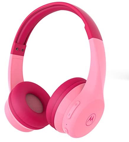 Motorola Moto JR300 Bluetooth Kinder Kopfhörer mit Mikrofon – Leichter Over Ear Kopfhörer für Kinder, Lautstärkebegrenzung 85 dB, Audio-Splitter zum Teilen – ideal für Schule, Reisen, Gaming – Rosa