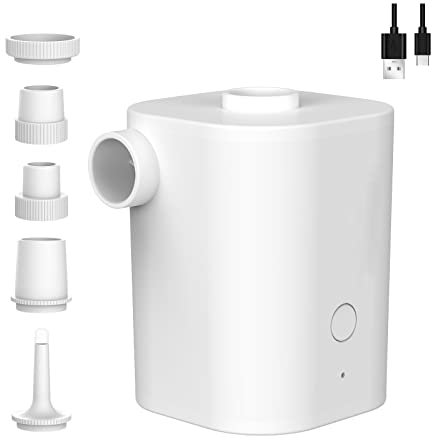 Matybobe Elektrische Luftpumpe mit 5 Düsen USB-Schnellluftpumpe mit 2500mAh Akku für Inflator Deflator Pumpen Schlauchboote Luftmatratze Luftbett Pool Spielzeug Schwimmring