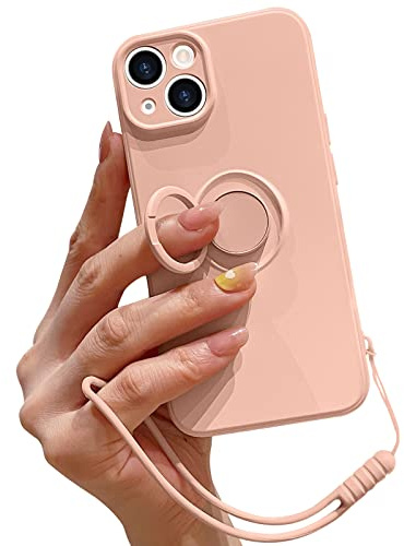 Pepmune for iPhone 14 Silicone Case with Ring Holder-Pink | Kickstand Magnetic Car Mount,Detachable Wrist Strap,Shockproof Soft Protective Cover