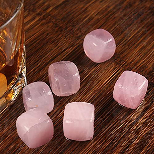 FZBHRO Rose Quartz Whiskey Stones Chilling Crystal Ice Cubes for Drinks Whiskey Rocks 0.7-0.8 Wine Cubes Gifts for Women Set of 6