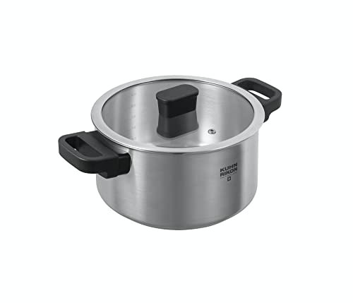 Kuhn Rikon Locarno Casserole Pot, 18cm/2L Oven Safe Stainless Steel Pan. Dishwasher Safe Cooking Pot with Glass Pan Lid. Casserole Dish for Induction Hobs - Lifetime Kuhn Rikon Cookware Guarantee