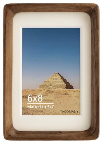 Natural Wood Photo Frames Inspired Tabletop Picture Frame with Mat, Vertical or Horizontal Display (Walnut, 6x8 matted to 5x7)