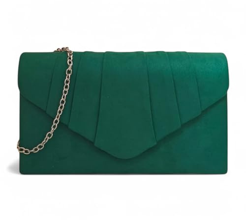 fi9® Bolso de mano de ante liso plisado para mujer, ideal para fiesta, graduación, noche de boda, Green