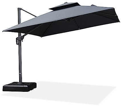 PURPLE LEAF 3 X 3 M Garden Cantilever Parasol Grey Frame, Large Overhanging Patio Umbrella with Crank Handle and Tilt for Balcony and Outdoor, Grey