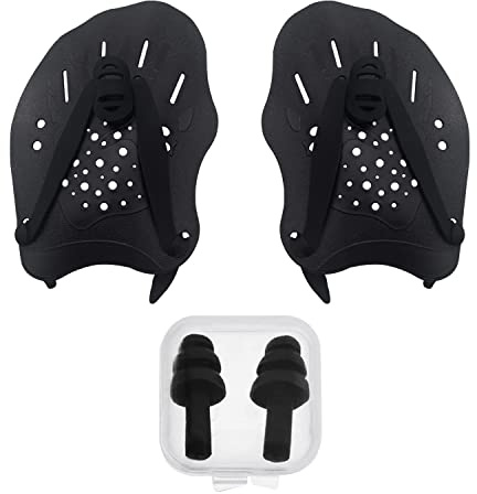 1 par de Palas de natación, con 1 par de Tapones para los oídos, Palas de natación de Silicona, Palas de Hombro Ajustables, aptas para Adolescentes, Entrenamiento de Adultos
