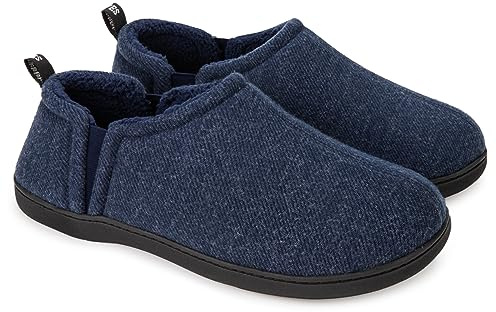 Snug Leaves Chaussons Hommes Laine fuzzy feutre mémoire Chaudes pantoufles antidérapantes Faux Sherpa Pantoufles avec double side gores élastiques Bleu marine,42-43 EU