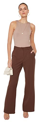 Trendyol Jeans de Cintura Alta y Pierna Recta de Talla Grande para Mujer, marrón Oscuro, 36