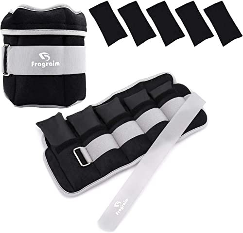 Fragraim Gewichtsmanschetten, Verstellbares Gewichte für Beine und Arme, 0,5 kg-2,5 kg (pro Knöchel)/1 kg-5 kg (pro Paar), (2er Packungen), Handgelenk Gewichte, Knöchelgewicht - Grau