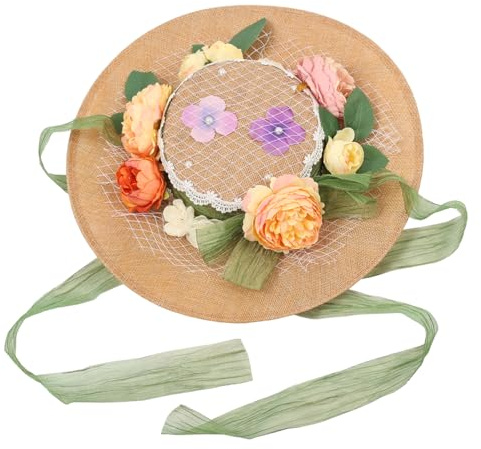 COSDREAMER Viktorianischer Hut für Damen, Teeparty Hüte, Vintage Blumen, Flacher Hut (weiß)