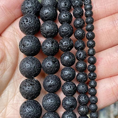 4–10 mm Natursteinperlen, Türkis, Lava, Achate, Tigerauge, lose, runde Zwischenperlen für die Schmuckherstellung, DIY-Armbandzubehör, schwarze Lava, China, 6 mm, 58–61 Stück