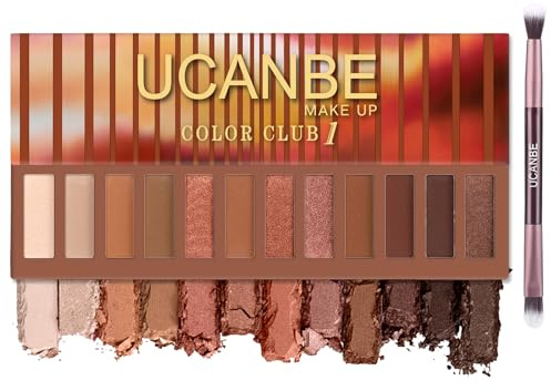 UCANBE Lidschatten Palette 12 Farben mit Pinsel - Eyeshadow Palette Matt und Schimmernde - Make Up Palette Hohe Farbwiedergabe, Wasserdicht, Langlebig (01)
