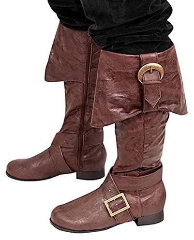 Stivali da cavaliere medievali in pelle PU, stivali vintage medievali, per cosplay da uomo e adulti, stivali da uomo a metà polpaccio, stivali da equitazione LARP, per puntelli da palco (marrone37)
