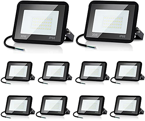 Daromigo Projecteur LED Extérieur 30W - 10 Pièces, 2550lm, 6000K Blanc Froid IP65 Étanche pour Cour, Garage, Couloir