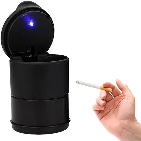 Posacenere Auto Portatile Con Luce e Coperchio - Universale per Auto, Casa, Ufficio e Viaggi - Nero