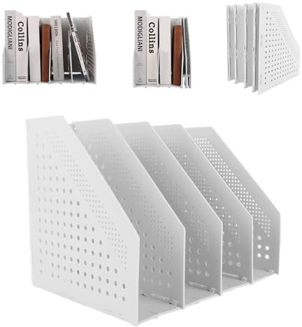 YOUNTHYE Faltbarer Stehsammler A4 Stehordner Plastik Zeitschriftensammler Hellgrau Aktenmagazinhalter mit 4 Fächer, Büro Aufbewahrung und Organisation für Schule, Büro, Papier