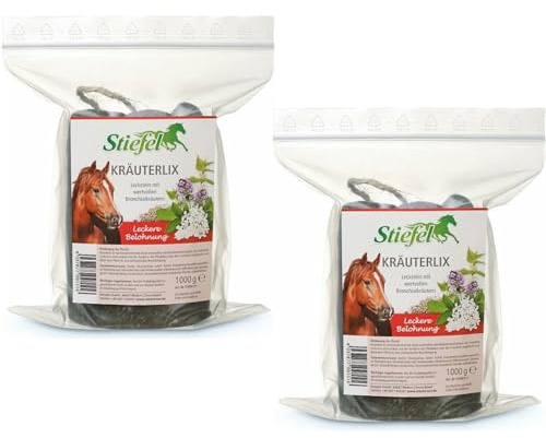 RL24 Stiefel - Kräuterlix Kräuterleckstein – 2 x 1000 g Tüte (2er Set) | Pferde-Leckstein mit Kordel – zur schmackhaften Beschäftigung – Pferdeleckerlis aus Kräutermischung – Zusatzfutter