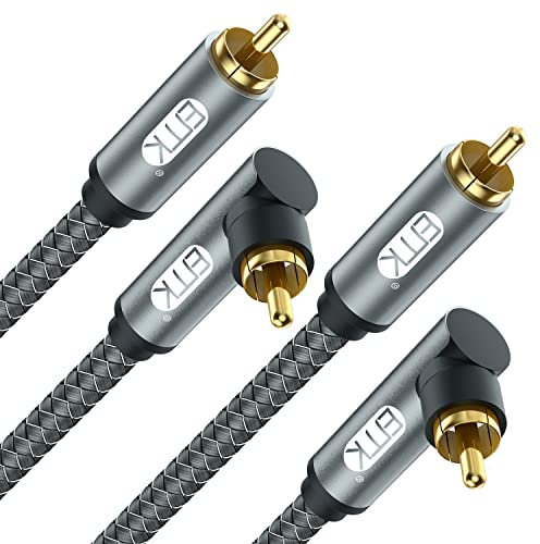 EMK Cable RCA de 90 grados, cable de subwoofer macho a macho, cable coaxial digital en ángulo recto, cable de audio RCA doble blindado con conectores chapados en oro, paquete de 2 (15 pies/5 m, 2