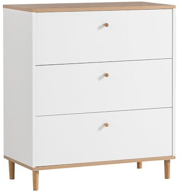 Lomadox Schubladenkommode weiß matt mit Eiche Kommode Kommodenschrank Schlafzimmerschrank Schrank