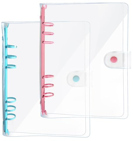 DY.2ten 2 Stück A5 Transparent Ringbuch Ordner, Weich Notizbuch Planer Ordner PVC Einband, Binder 6 Ringe Ringmappe Ringordner Nachfüllbares（Rosa/Blau A5 Bindemittel）