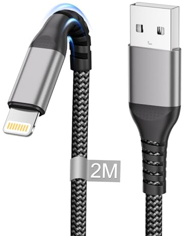 iPhone Ladekabel 2M [Apple MFi Zertifiziert], USB Lightning Kabel 2M Nylon iPhone Schnellladekabel i-Phone Kabel USB Lightning iPad Ladekabel für iPhone 14 13 12 11 Pro Max/Mini/XS/XR/7/6/SE