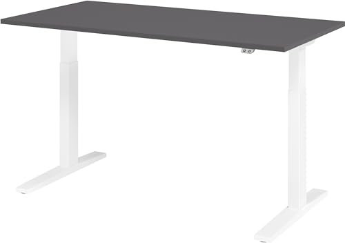 bümö elektrisch höhenverstellbarer Schreibtisch 160x80 cm in Graphit, Gestell weiß - Sitz & Stehschreibtisch mit Memoryfunktion, elektrischer Stehtisch & Gaming Tisch, XMKA-Serie