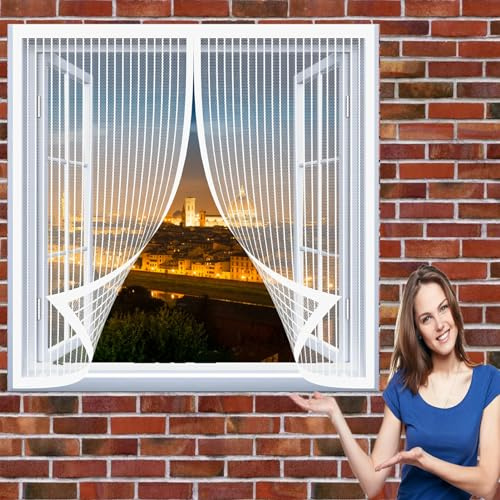 Moskitonetze für Fenster 78 x 200 cm Fliegengitter Balkontür Ohne Bohren Automatisches Schließen Fenster-Fliegengitter für Alle Fenster Bis, Weiß