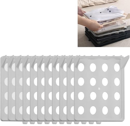 Uixxducc 10 Stück T-Shirt Organiser, Closet Organizer, Anti-Falten Tshirt Organizer Stapelbar, Kleiderschrank Organizer Stapelbar für T Shirt Hemden, (Grau)