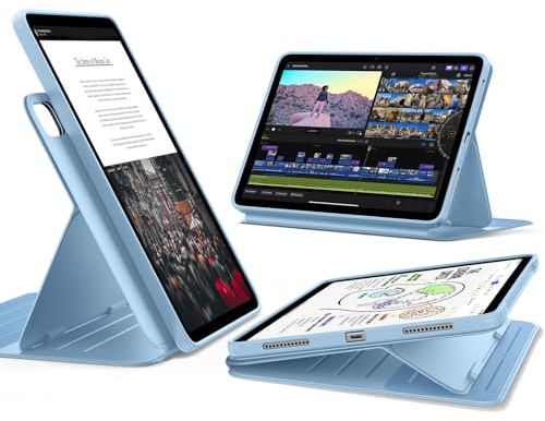 ESR iPad Air 11 Inch Case for M4/M3/M2(2026/2025/2024)& Air 6th/5th/4th Generation, Removable Magnetic Cover, Adjustable Portrait/Landscape Stand with Raised Screen View, Light Blue