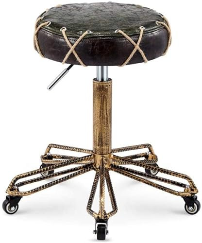 Hocker auf Rädern, Gaslift-Hocker mit Rädern, Stehhocker für Büro mit Sitz aus braunem PU-Kunstleder, verstellbare Höhe 45–58 cm, unterstütztes Gewicht 160 kg, Arbeitshocker für Arbeit, mechanische