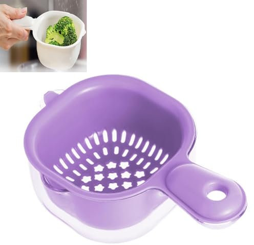Dual-Layer Draining Basket with Handle,Fruit Strainer Dual-Layer Veggie Colander Draining Basket with Handle,Multifunction Plastic Strainer for Fruits Vegetables Pasta (Purple)