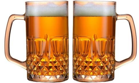 Komost 25oz Plastic Beer Mugs with Handles Set of 2, Clear Resuable Large Beer Stein Drinking Cups for Freezer, Ideal for Party Bar Home Hotel