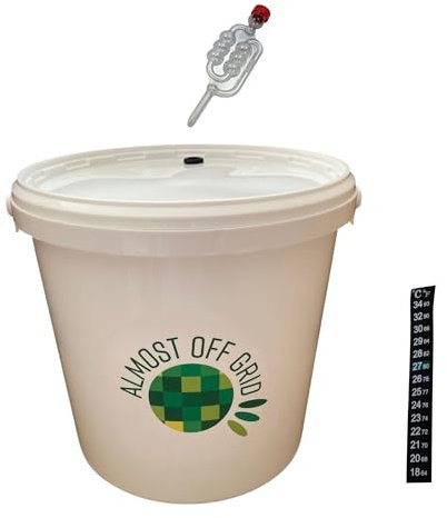 5 Litre Wine Making Homebrew Bucket with Airlock & LCD Temperature Strip Mead Cider