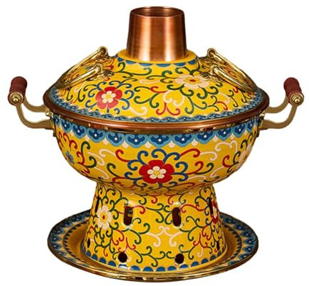 LOVIVER Shabu Shabu Hot Pot Cloisonné, für Zuhause, Küche, Kochgeschirr, Einzelperson, Kupfer, Old Beijing Hot Pot, Mini-Hotpot, Gelb