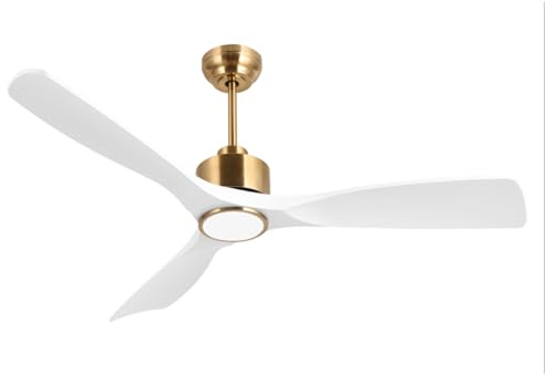 OFANTOP 132 cm Flachdeckenventilator mit Fernbedienung und dimmbarem Licht | leiser DC-Motor, Schlafzeitgeber, stilvolles Weiß-Gold