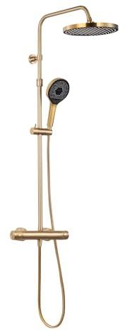 SCHÖNER WOHNEN-Kollektion Duschsystem GLAIA, Thermostat, Mattgold | Duscharmatur-Komplettset mit Regendusche und Thermostat in mattgoldener Ausführung für eine moderne Dusche.