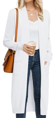 GRACE KARIN White Long Cardigan for Women Dressy Long Knit Cardigan Sweater Jacket Coats (Bright White,L)