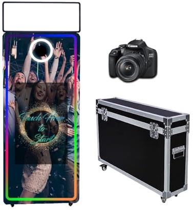 Magic Mirror Photo Booth 65 Zoll, Flugkoffer-Verpackung, tragbare 81,3 cm Touchscreen-Spiegelkabine für Hochzeiten, Partys, Veranstaltungen (schwarze Maschine, 165,1 cm (32 Zoll) Touchscreen + Kamera)