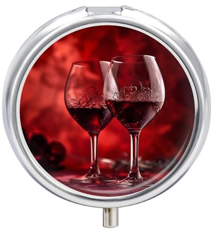 Boîte à pilules ronde pour deux verres de vin, pilulier portable pour médicaments, vitamines, organiseur pour sac à main