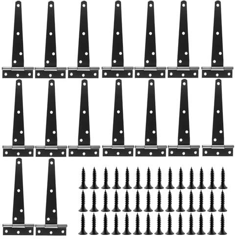 SYUTBOU 16 Stück T-Scharniere Schwerlast, 15 x 7 x 2,5 cm Schwarz Türscharnier mit 112 Schrauben, T Scharniere für Tore und Türen