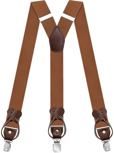 Nistere Hosenträger Für Herren Mit Knöpfen & Clips, Y-Style, 3.5 cm Breit, Verstellbar Für Herren Bis 200 cm – Arbeit & Freizeit – Elastisch, Edelstahl-Metallteile, Vintage Look (Dunkelbraun)