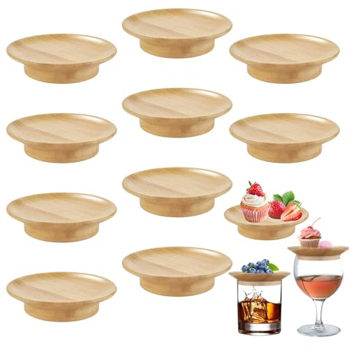 10 Pièces Couvercles pour Verres à Vin, Couvercles de Verre à Vin en Bambou, Vin en Bois Assiette De Charcuterie en Verre, Adaptés aux Desserts, Sous Verres, Repas en Famill