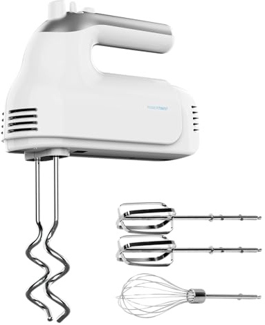 Cecotec Frullatore a Immersione Powertwist 500 Pro. 500W, 5 Velocità, Funzione Turbo, Incl. Fruste Inox, Ganci Impastatori, Pulsante QuickOut, BPA-Free, Supporto Verticale, Miscele Perfette